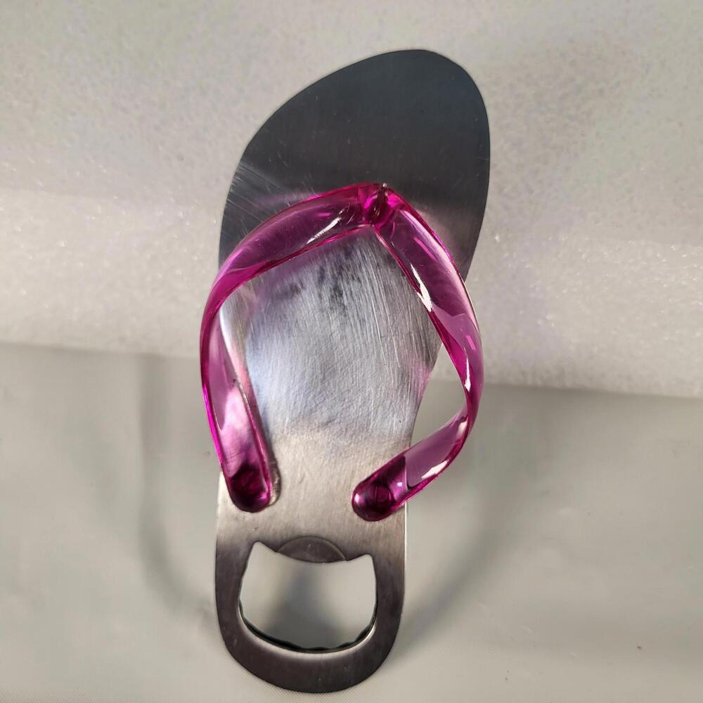 Metal Flip Flop Beach Theme Bottle Opener Hot Pink 6"x2"